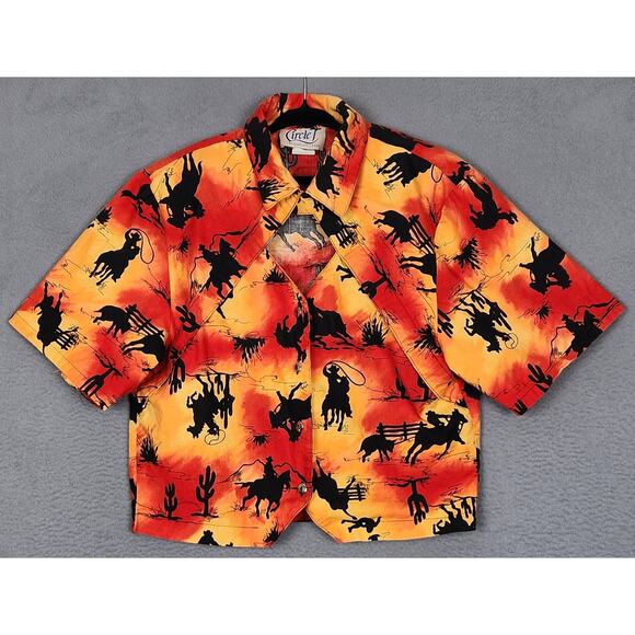 CIRCLE T BY MARILYN LENOX Top Womens Small Red Keyhole Neck Western Cowboy Horse - Picture 1 of 12
